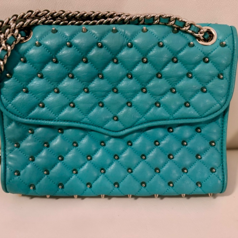 Rebecca Minkoff Quilted Affair Studded Leather Shoulder Bag in Teal, Like New